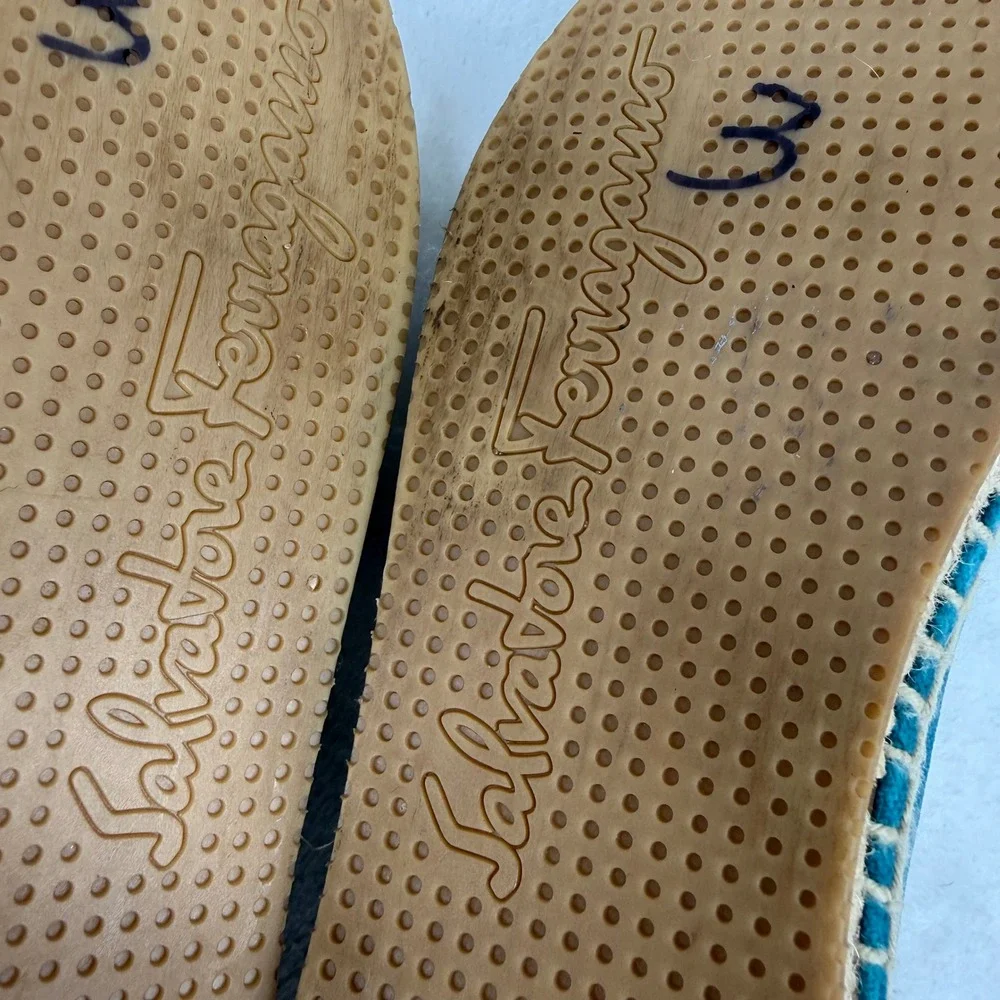 Salvatore Ferragamo‎ Teal Velvet Espadrille Loafers Gold Buckle Italy EU 28 0W